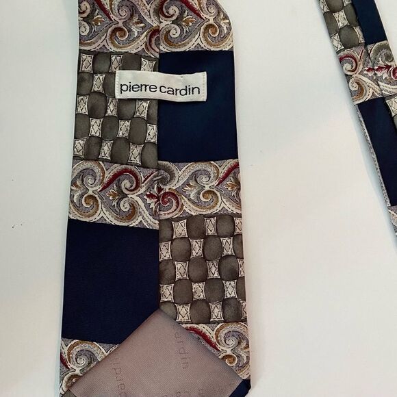 Vintage Pierre Cardin Silk Tie Black + Gray w/ Checked, Scroll + Greek Key - Picture 2 of 3